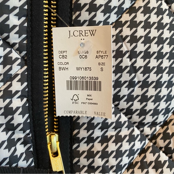 J.CREW Black & White Houndstooth Puffer Vest Alabama - Picture 7 of 13
